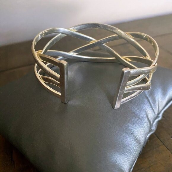 Vintage 925 Sterling Silver Wide Woven Celtic Knot Cuff Bracelet - Picture 5 of 8